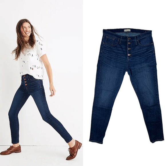 Madewell 9" Mid-Rise Skinny Jeans in Hayes Wash Size 32 Button Fly J9491 Denim - Picture 1 of 16